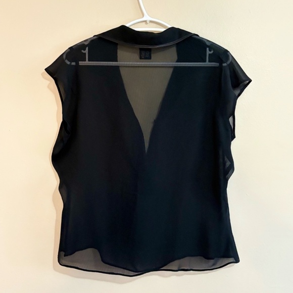 Vintage Y2K Mossimo Sheer Black Cap Sleeve Blouse Black Satin Trim - Picture 9 of 12